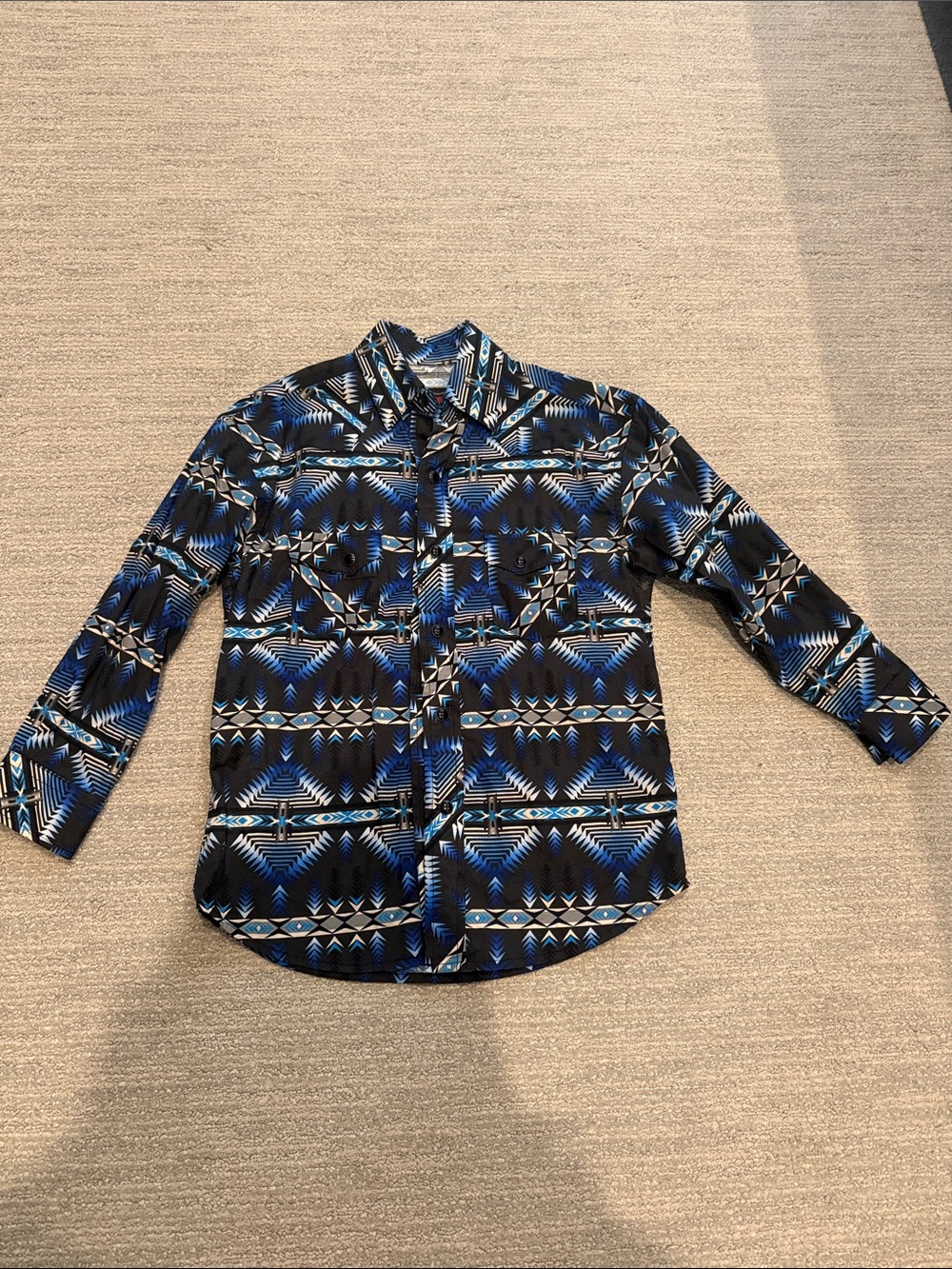 Rock & Roll Denim Boy’s Long-Sleeve Aztec Print Pearl Snap Shirt